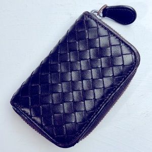 Bottega Veneta Intrecciato Nappa Zip Around Coin Purse Leather Drk. Brown